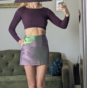 Women's Top Skirt Set Iridescent Chameleon Shiny Urban Outfitters XS Crop Top
